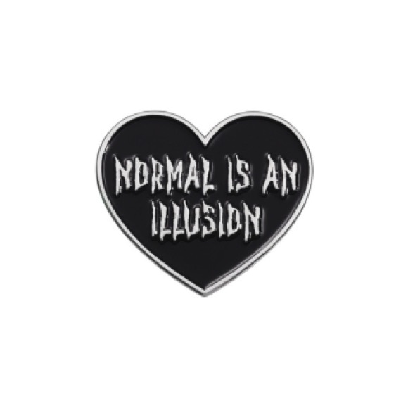 Normal is an Illusion Heart-Shaped Black Enamel Pin - Picture 1 of 3